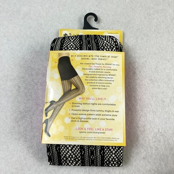 Star Power By Spanx Women‎ Size C Shaping Tights Black Open Weave Diamond Stripe - Picture 5 of 7